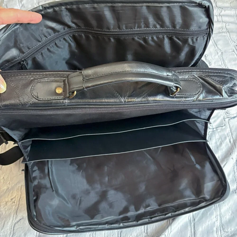 Genuine Leather Patchwork Laptop Bag Travel Office Briefcase Black
